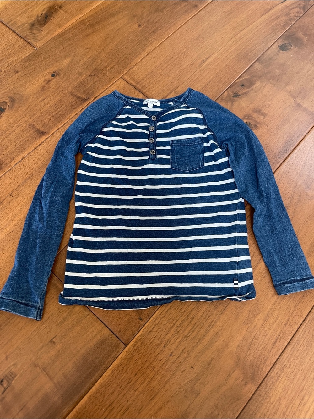 Splendid Navy & White Striped Raglan Henley Tee